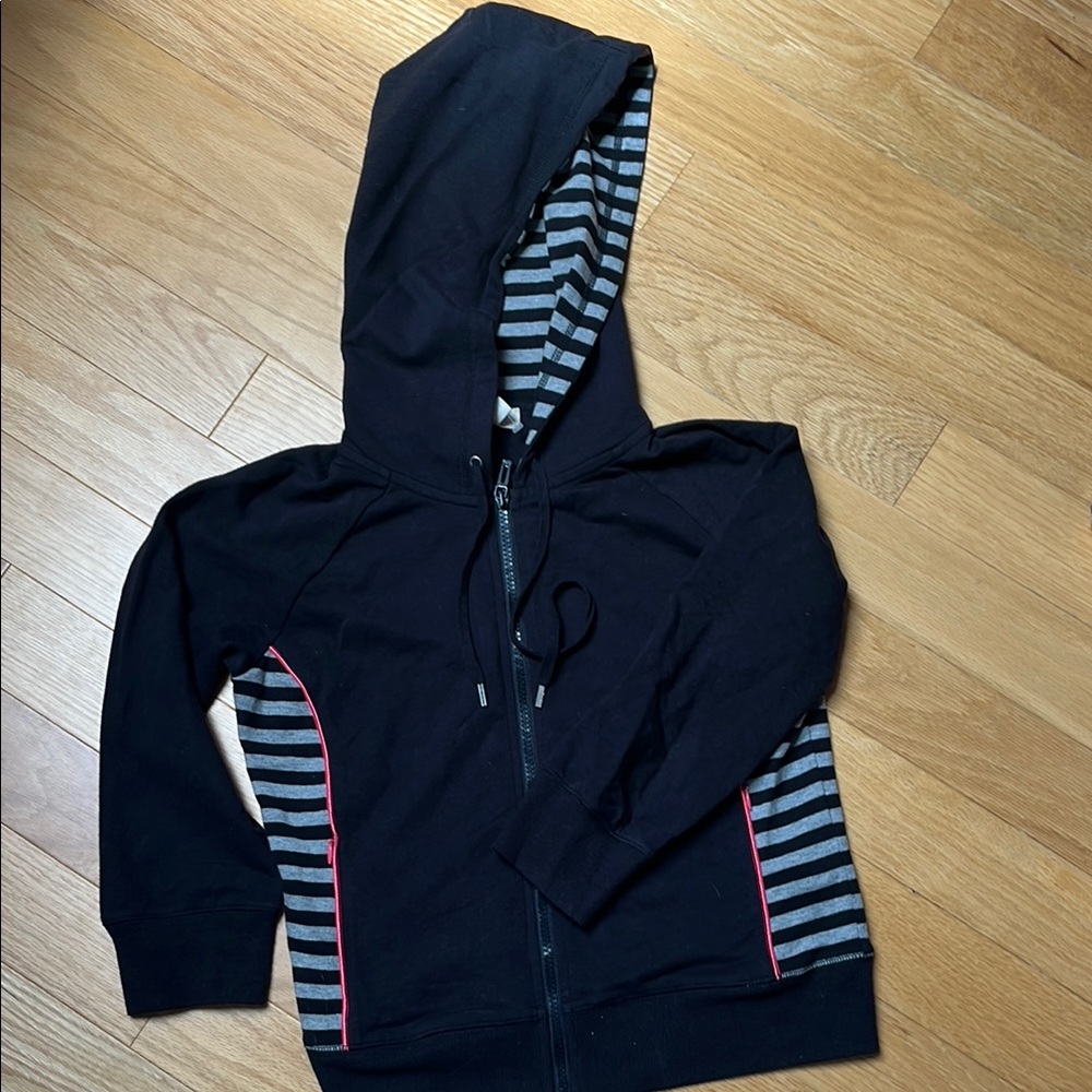 Women's Black Striped Hoodie with Side Pockets